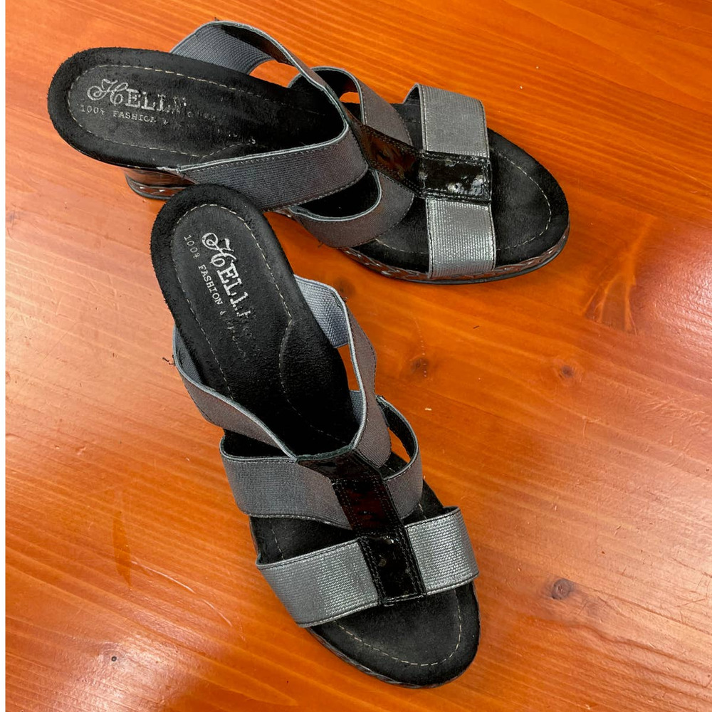 HELLA SILVER ELASTIC STRAP WEDGE SANDAL - SZ -38